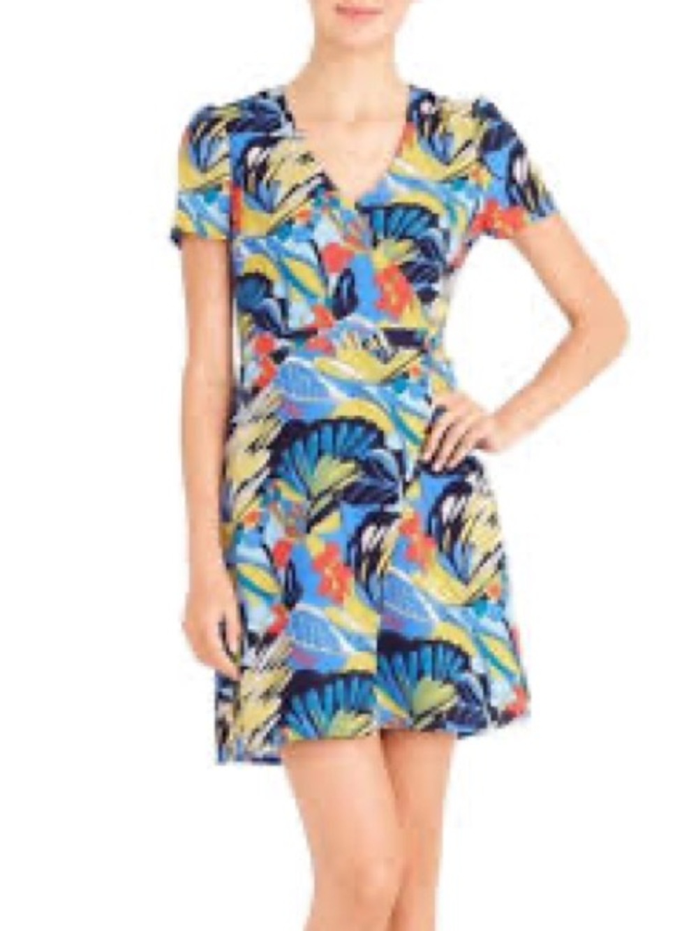 J. Crew Multicolor Tropical Print wrap Mini Dress bright